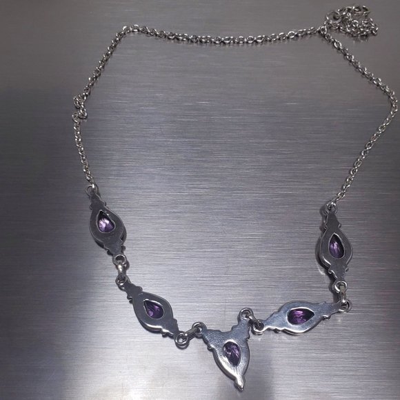 Vintage Amethyst Teardrop Necklace in 925 Silver - Picture 5 of 6